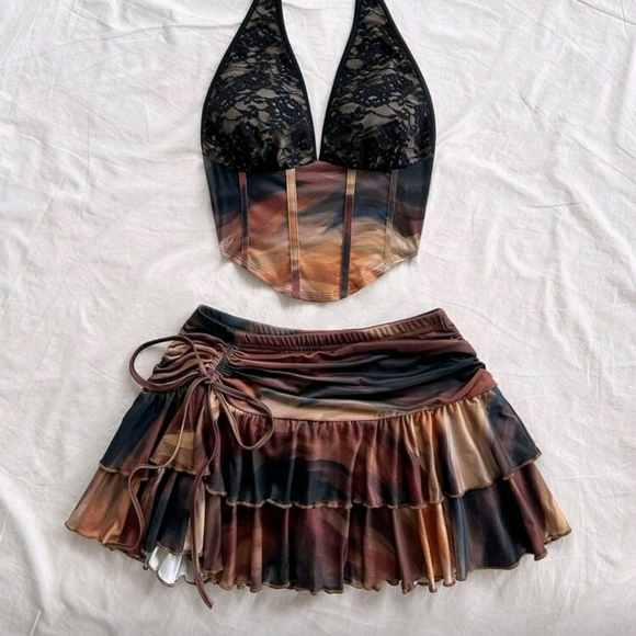 Stylish Lace and Ruffle Two-Piece Set - Picture 1 of 6